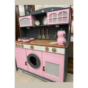 Ahşap Boyalı Oyuncak Mutfak ve Çaydanlık Tencere Tava Seti ( 1 LED Aydınlatma Hediyeli)
