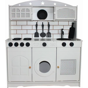 Beyaz Ahşap Oyuncak Mutfak Servis Setli