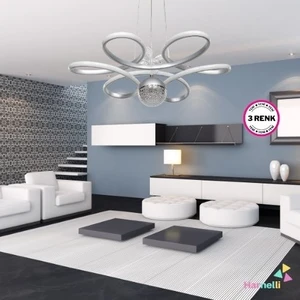 3 Renk Yanabilen Şeker Camlı Modern Ledli Avize