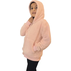 Kız Çocuk Fermuarlı Kapüşonlu Peluş Mont