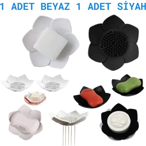 2 Adet Lotus Çiçeği Modeli Katı Şık Sabunluk ve Sünger Tutacağı Silikon Modern Düzenleyici
