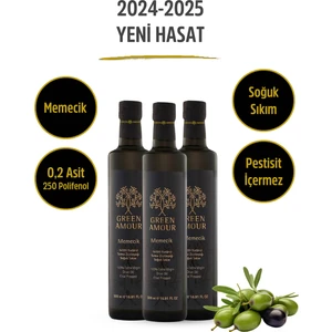 Memecik 0,2 asit, Yeni hasat, Soğuk sıkım , 251 polifenol, Pestisit içermez  3X 500 ml Natürel Sızma Zeytinyağı