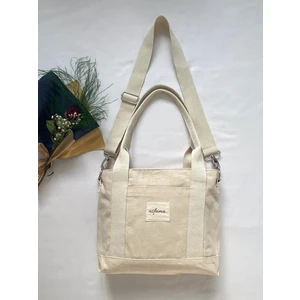 Fermuarlı Kanvas Çanta Omuz Askılı Tote Bag