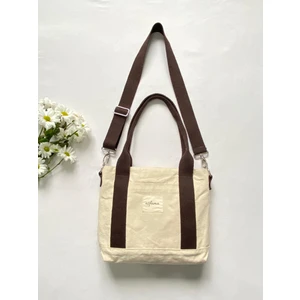 Fermuarlı Kanvas Çanta Omuz Askılı Tote Bag