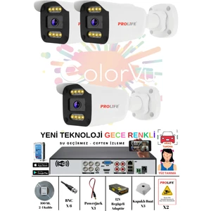 3 Kameralı Gece Renkli 8 Adet Warm Ledli Yüz ve Araç Algılamalı 5 Mp Kuruluma Hazır Güvenlik Kamerası Sistemi