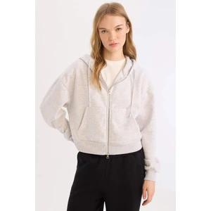 Coool Standart Fit Kapüşonlu Basic Düz Kanguru Cepli Fermuarlı Sweatshirt Z7069AZ25SP