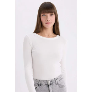 Slim Fit Dar Kesim Bisiklet Yaka Basic Düz Fitilli Kaşkorse Uzun Kollu Tişört E5767AX25SP