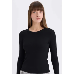 Slim Fit Dar Kesim Bisiklet Yaka Basic Düz Fitilli Kaşkorse Uzun Kollu Tişört E5767AX25SP