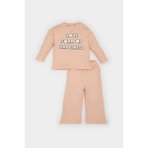 Kız Bebek 2'li Takım Waffle Baskılı Sweatshirt Beli Lastikli Eşofman Altı E0202A525SP