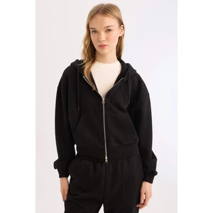 Coool Standart Fit Kapüşonlu Basic Düz Kanguru Cepli Fermuarlı Sweatshirt Z7069AZ25SP