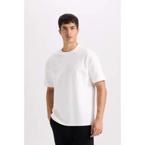 Oversize Geniş Kalıp Bisiklet Yaka Basic Düz Kısa Kollu Ağır Kumaş Tişört B6494AX25SP