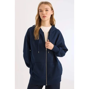 Oversize Geniş Kalıp Kapüşonlu Cepli Basic Düz Fermuarlı Sweatshirt V4233AZ25SP