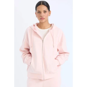 Relax Fit Kapüşonlu Cepli Basic Düz Fermuarlı Sweatshirt C1809AX25SP