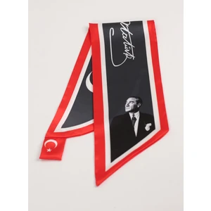 Kravat Eşarp Atatürk Fotoğraflı ve Imzalı Gri Renk Desenli