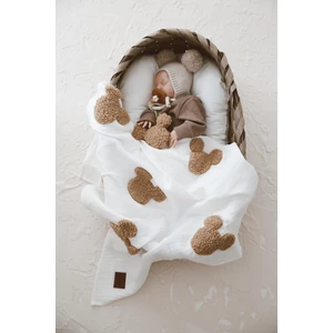 Dery Baby Pamuk Dört Kat Müslin Teddy Desenli Unisex Ekru Bebek Battaniyesi – Yumuşak, Nefes Alabilen ve Hassas Cilt Dostu