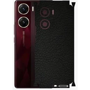 Vivo V29 Lite ile Uyumlu Deri Desenli Siyah Arka Kaplama