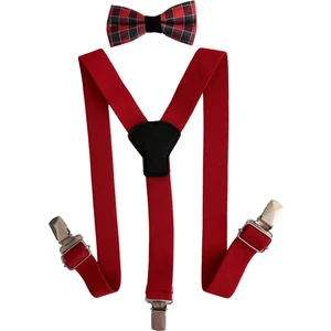 Kırmızı ekose detaylı Çocuk Askı Papyon Seti (1-9 Yaş)