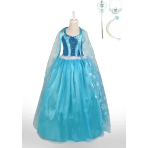 Yediel Buğra Mavi Elsa Frozen Uzun Pelerinli Askılı Kostüm