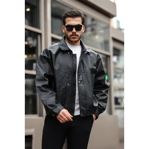 Erkek Siyah Oversize Vintage Deri Ceket