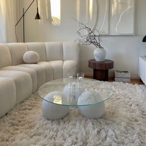 Velura Home & Living Modern Orta Sehpa & Cam Sehpa & Küre Sehpa & Top Sehpa - Yuvarlak Cam & Beyaz Ayak