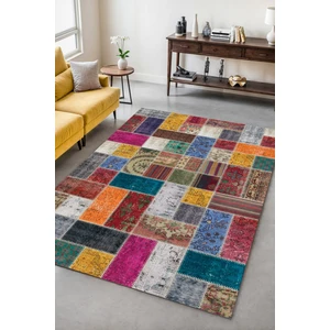 Melaris Halı Vintage Eskitme Patchwork Yıkanabilir Şönil Kilim Pamuk Taban Dokuma Halı Oturma Odası Salon Balkon Mutfak Halısı