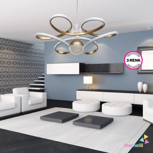 3 Renk Yanabilen Şeker Camlı Modern Ledli Avize