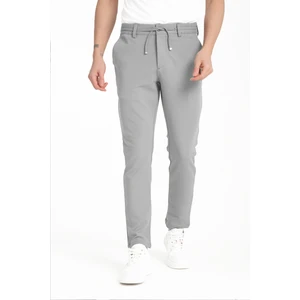 Erkek Gri Beli Lastikli Ipli Yandan Cepli Likralı Düz Paça Erkek Jogger Pantolon