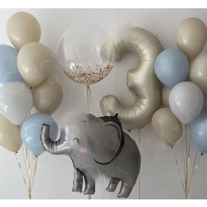 Fil  Konseptli Bobo Balon  Detaylı Kum Beji Mavi  Mini Doğum Günü Parti Kutlama Seti