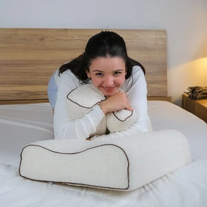 Visco Sleep Ortopedik Yastık Visco Yastık Atella Boyun Destekli Yastık Doğal Keten Kılıflı Yastık 60x40x14-12  cm