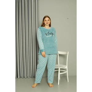 Welsoft Polar Kadın Büyük Beden Su Yeşili Pijama Takımı 808046