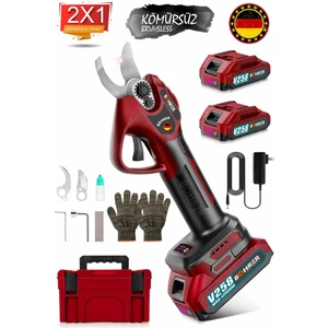 Akülü Budama Makası Red,2 x Batarya ,30mM Kesme Çapı,çift Kademeli Kesim Özelliği, Sk5 Çelik Bıçak