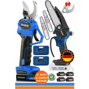 Alman Blue V598 5000MAH 30 mm Akülü Budama Makası + 15 cm Akülü Budama Testeresi, +4 Adet Batarya