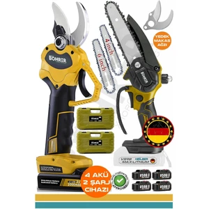 Alman Yellow V598 5000MAH 30 mm Akülü Budama Makası + 15 cm Akülü Budama Testeresi, +4 Adet Batarya