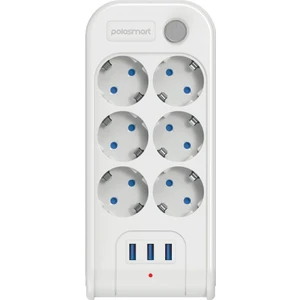 MP18 6 Prizli 3 USB Çıkışlı Akım Korumalı Uzatma Kablosu 2 Metre Beyaz