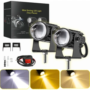 Motosiklet Scooter Mini Sis Farı Set Delici Işık Beyaz Sarı Metal Kasa 12V/24V LED IŞIK
