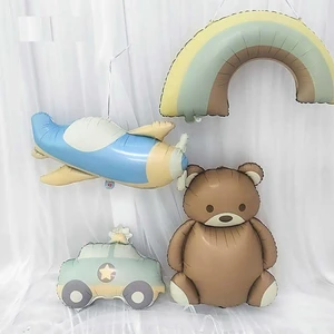 Patladı Gitti Retro  Folyo Balon 4 Lü Set; Uçak, Araba, Gökkuşağı ve Ayıcık