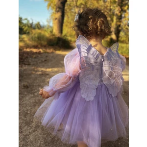 ALYRA Kız Çocuk Mor Elbise Kız Bebek Uzun Kollu Kanatlı Doğum Günü Parti Düğün Özel Gün Tüllü Tütü Astarlı Prenses Elbise Çocuk Giyim ALY0330