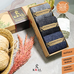 Kral Socks Erkek - Kadın Termal Etkili 3 Çift Kutulu Kışlık Yünlü Lambswool Dikişsiz Çorap