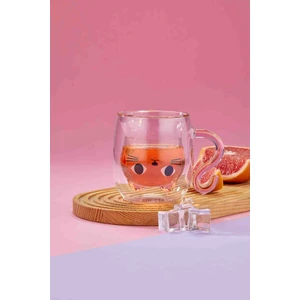 Sevimli Kedi Tasarımlı 250 ml Çift Cidarlı Borosilikat Cam Kupa - Eğlenceli ve Isıya Dayanıklı Özel Tasarım