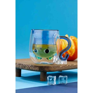 Sevimli Kedi Tasarımlı 250 ml Çift Cidarlı Borosilikat Cam Kupa - Eğlenceli ve Isıya Dayanıklı Özel Tasarım