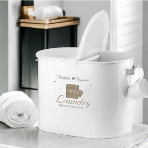 Metal Iki Bölmeli Plastik Kapaklı ve Ölçekli Deterjan Kutusu 12 Litre Kapasiteli LR035