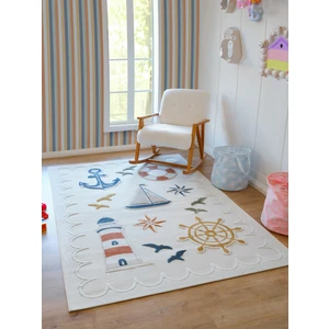 Essense Home Living Halı Yumuşak Pamuk Dokulu Gemici Deniz Fenerli Peluş Çocuk Odası Bebek Halısı 0I451A_WHITE_WHITE