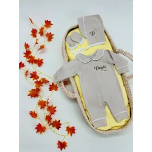 İnsta Bebe Isimli Tulum Şapka Eldiven Takımı Pamuk Hastane Çıkışı Nakış Işlemeli