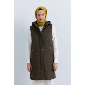 Cep Detaylı Kapitone Yelek  Haki