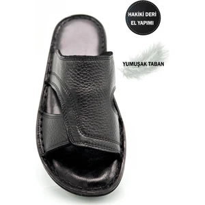 Gerçek Deri Erkek Terlik Hafif Terlik Deri A. Şır Siyah