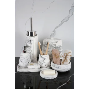 11 Parça Mermer Desenli Beton Banyo Seti Katı Sıvı Sabunluk Diş Fırçalık Çöp Kovası Mumluk Tepsi