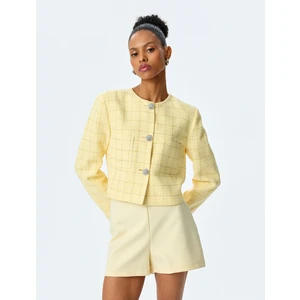 Taş Detaylı Bisiklet Yaka Slim Fit Ekose Tüvit Ceket