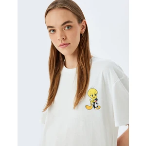 Looney Tunes Lisanslı Tweety Baskılı Oversize Pamuklu Tişört