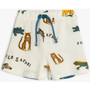 Şort Beli Bağlamalı Hayvanlar Baskılı Pamuklu