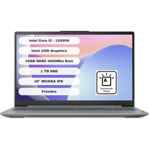 Ideapad Slim 3 16IAH8 83ES003QTR Intel Core I5 12450H 16GB 1tb SSD 16" Wuxga Freedos Gri Taşınabilir Bilgisayar